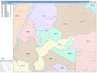 Whittier, CA ColorCast style ZIP Code wall map