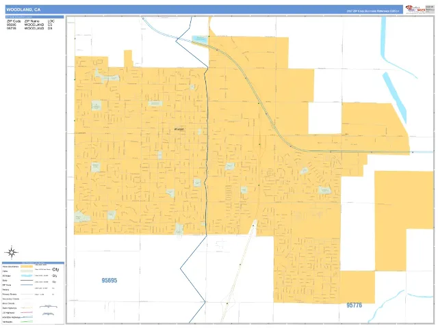 Woodland, CA ZIP Code Wall Map, Business Reference style