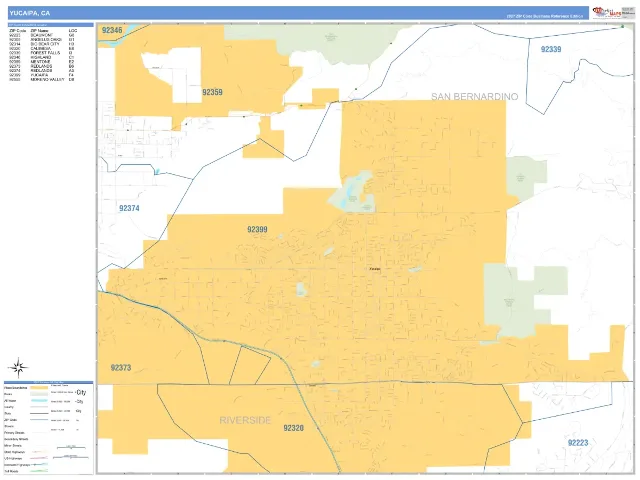 Yucaipa, CA ZIP Code Wall Map, Business Reference style