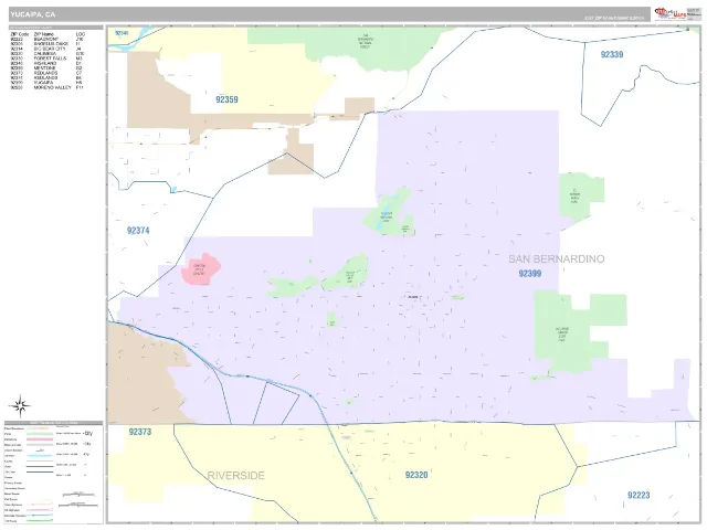 Yucaipa, CA ZIP Code Wall Map, Classic style