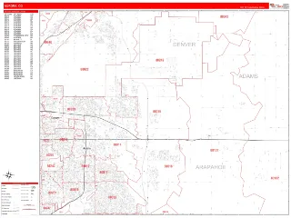 Aurora, CO RedLine style ZIP Code wall map