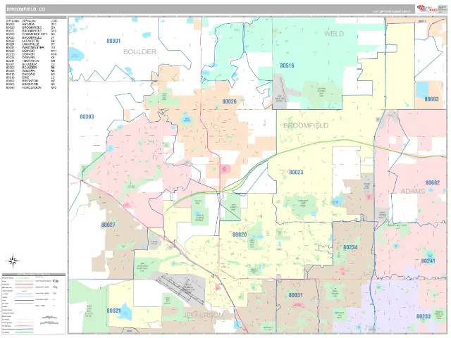 Broomfield, CO ZIP Code Wall Map, Classic style