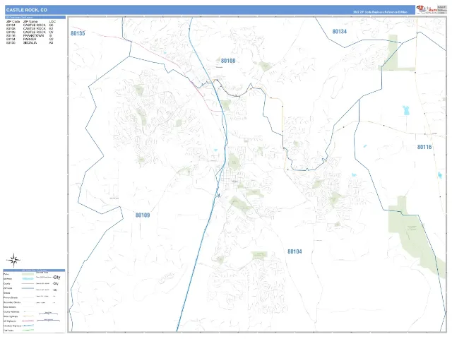 Castle Rock, CO ZIP Code Wall Map, Business Reference style