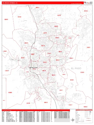 Colorado Springs, CO RedLine style ZIP Code wall map