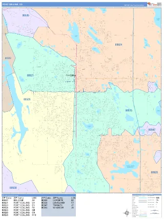 Fort Collins, CO ColorCast style ZIP Code wall map