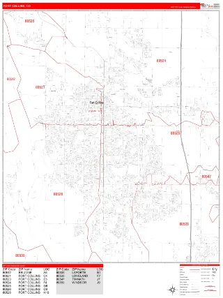 Fort Collins, CO RedLine style ZIP Code wall map