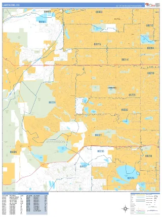 Lakewood, CO Business Reference style ZIP Code wall map