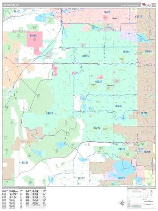 Lakewood, CO Classic style ZIP Code wall map
