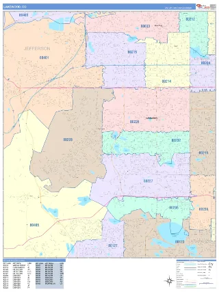 Lakewood, CO ColorCast style ZIP Code wall map
