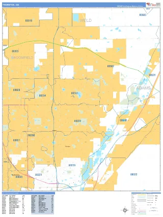 Thornton, CO Business Reference style ZIP Code wall map