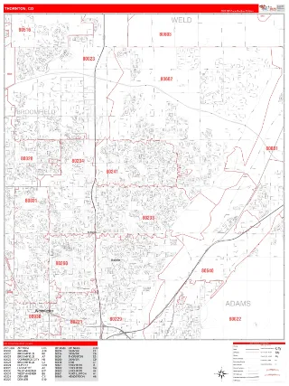 Thornton, CO RedLine style ZIP Code wall map