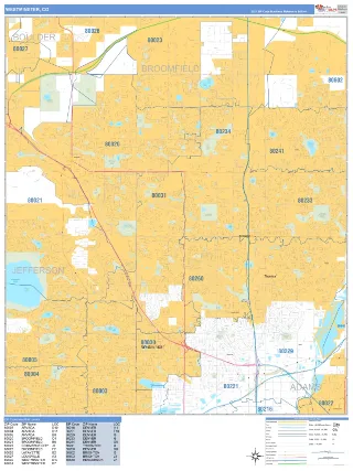 Westminster, CO Business Reference style ZIP Code wall map