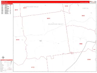 Bristol, CT RedLine style ZIP Code wall map