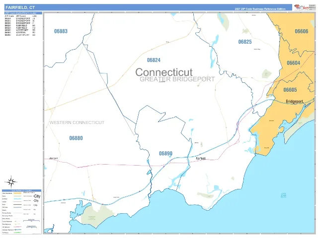 Fairfield, CT ZIP Code Wall Map, Business Reference style