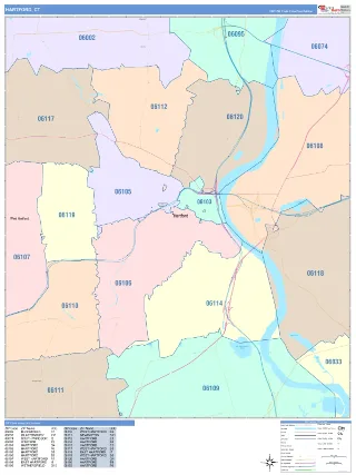 Hartford, CT ColorCast style ZIP Code wall map