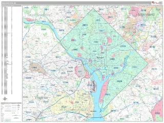 Washington, DC Classic style ZIP Code wall map