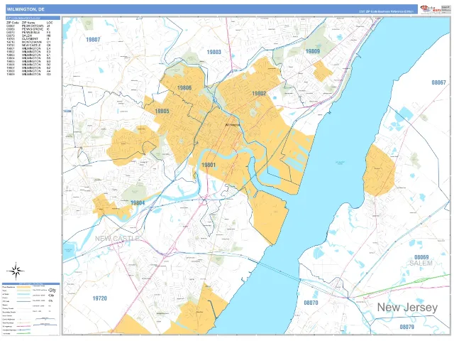 Wilmington, DE ZIP Code Wall Map, Business Reference style