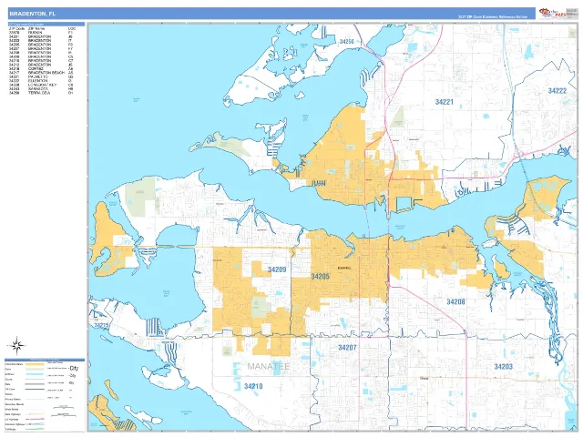 Bradenton, FL ZIP Code Wall Map, Business Reference style