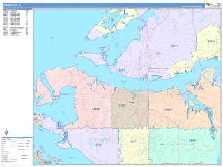 Bradenton, FL ColorCast style ZIP Code wall map