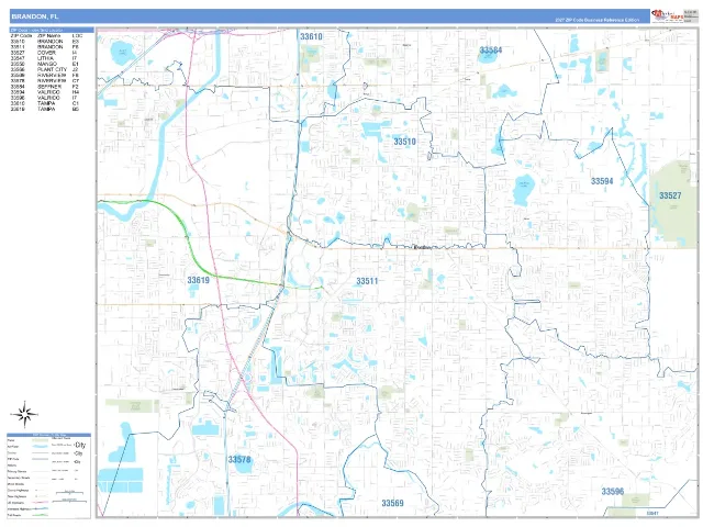 Brandon, FL ZIP Code Wall Map, Business Reference style