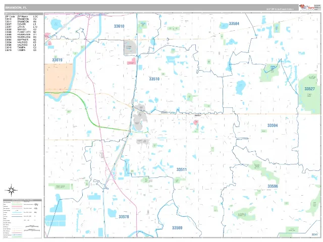 Brandon, FL ZIP Code Wall Map, Classic style