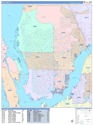 Cape Coral, FL ColorCast style ZIP Code wall map