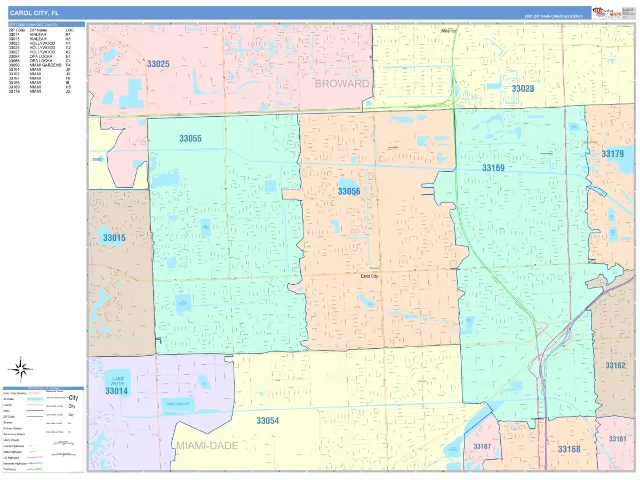 Carol City, FL ZIP Code Wall Map, ColorCast style