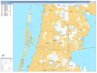 Clearwater, FL Business Reference style ZIP Code wall map