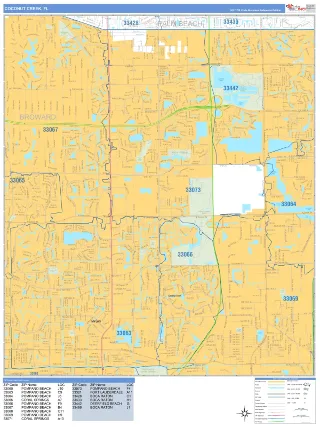 Coconut Creek, FL Business Reference style ZIP Code wall map
