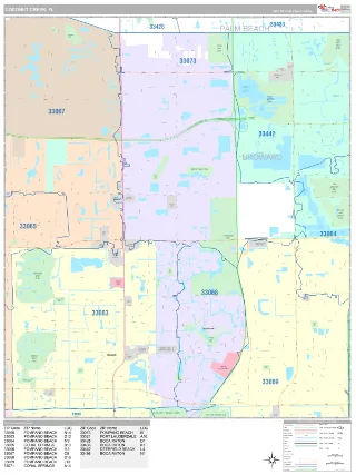Coconut Creek, FL Classic style ZIP Code wall map