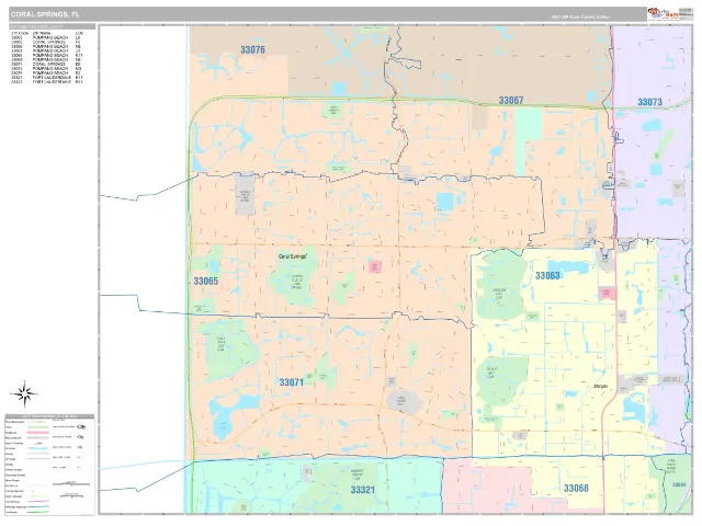 Coral Springs, FL ZIP Code Wall Map, Classic style