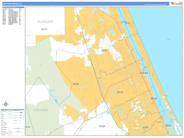 Daytona Beach, FL ZIP Code Wall Map, Business Reference style