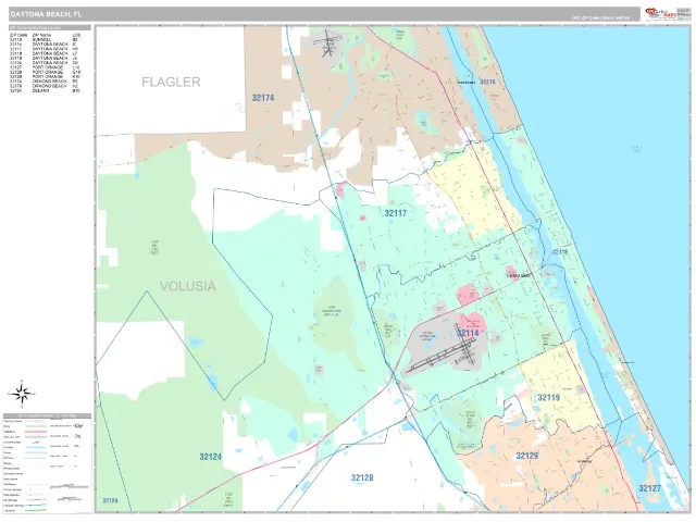 Daytona Beach, FL ZIP Code Wall Map, Classic style