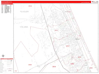 Daytona Beach, FL RedLine style ZIP Code wall map