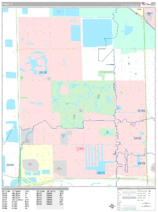 Doral, FL Classic style ZIP Code wall map