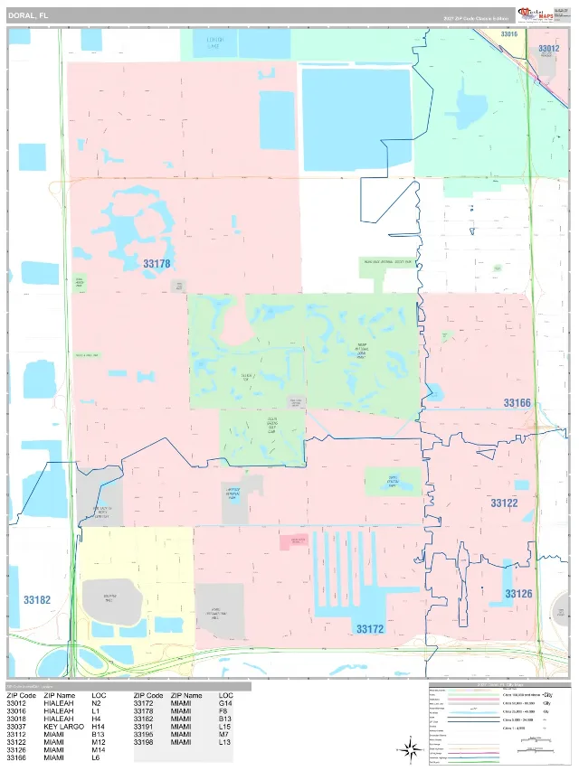 Doral, FL ZIP Code Wall Map, Classic style