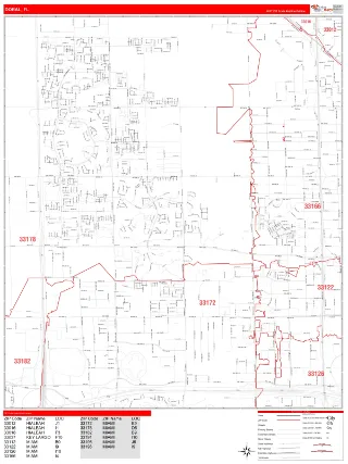 Doral, FL RedLine style ZIP Code wall map