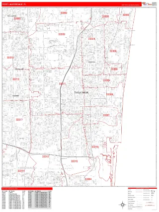 Fort Lauderdale, FL RedLine style ZIP Code wall map