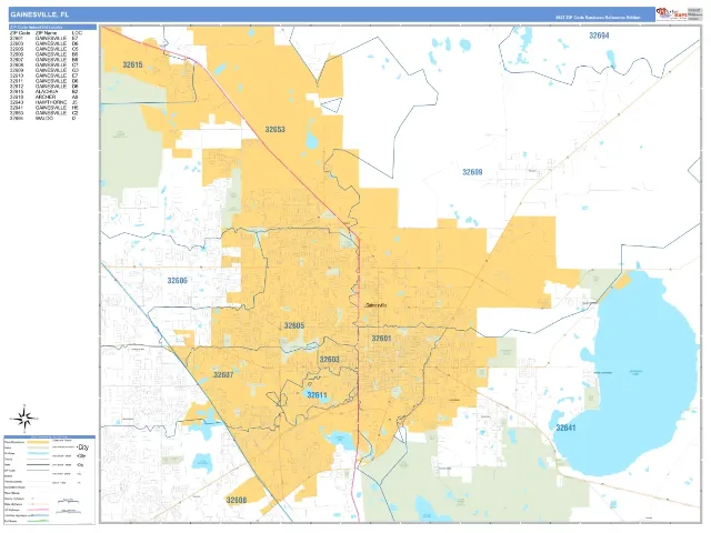 Gainesville, FL ZIP Code Wall Map, Business Reference style