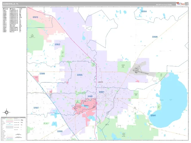 Gainesville, FL ZIP Code Wall Map, Classic style