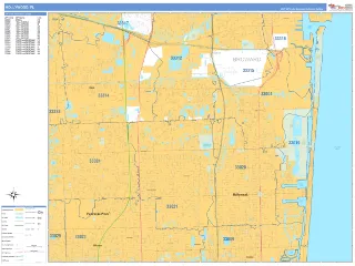 Hollywood, FL Business Reference style ZIP Code wall map