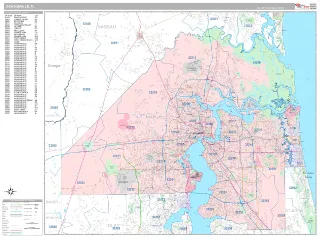 Jacksonville, FL Classic style ZIP Code wall map