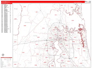 Jacksonville, FL RedLine style ZIP Code wall map