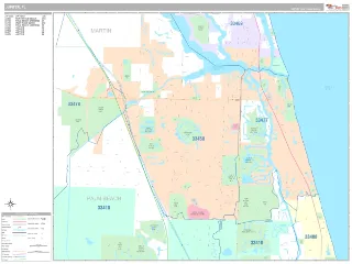 Jupiter, FL Classic style ZIP Code wall map