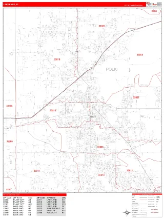 Lakeland, FL RedLine style ZIP Code wall map