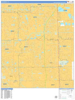 Lauderhill, FL Business Reference style ZIP Code wall map