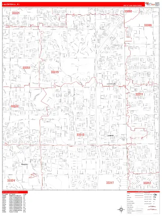 Lauderhill, FL RedLine style ZIP Code wall map