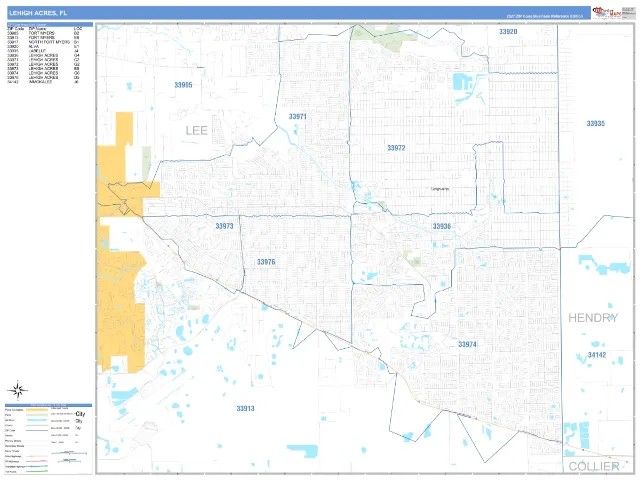 Lehigh Acres, FL ZIP Code Wall Map, Business Reference style