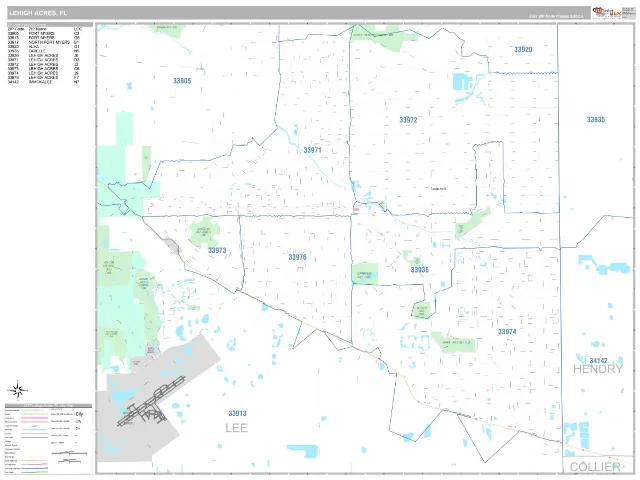 Lehigh Acres, FL ZIP Code Wall Map, Classic style