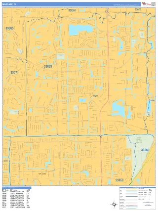 Margate, FL Business Reference style ZIP Code wall map